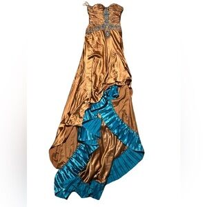 Party time gorgeous brown and teal gown size 4 or small elegant belle